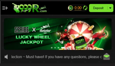 Promotional banner of 999R Game featuring Aviator Lucky Wheel Jackpot.