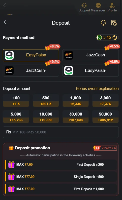 NO777 Game deposit options