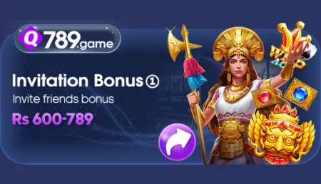 q789 game invitation bonus banner showing a warrior and reward offer