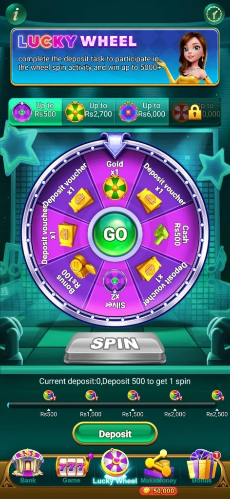 Spinwinpk Game lucky wheel for deposit rewards and bonus vouchers