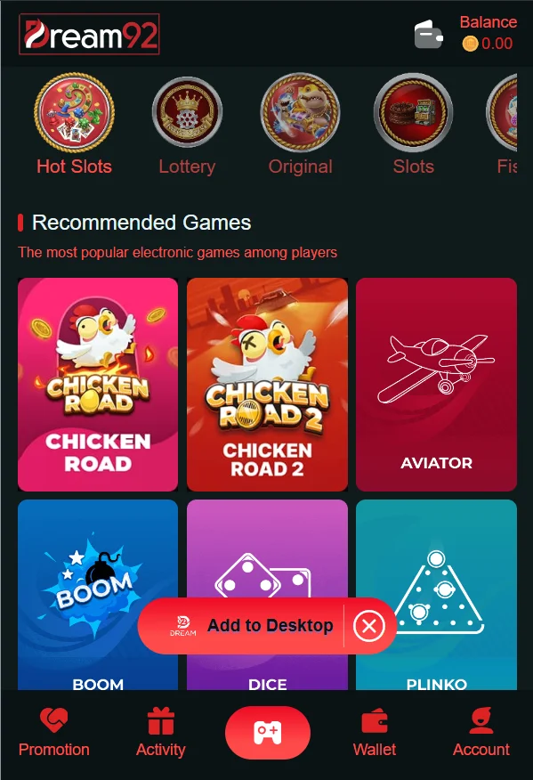 Dream92 Game home page