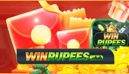 Colorful banner of the win rupees game showing red envelopes gold coins and the app icon.