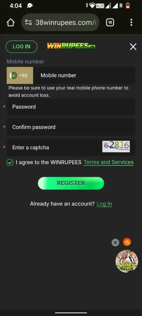 Win Rupees Game Download register process
