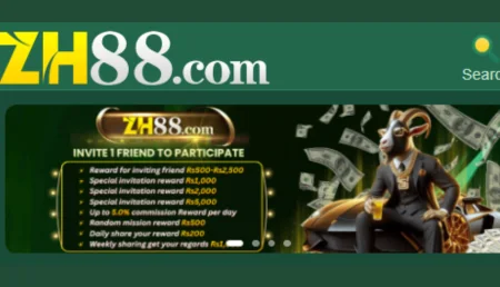 ZH 88 game promotional banner offering referral rewards and bonuses.