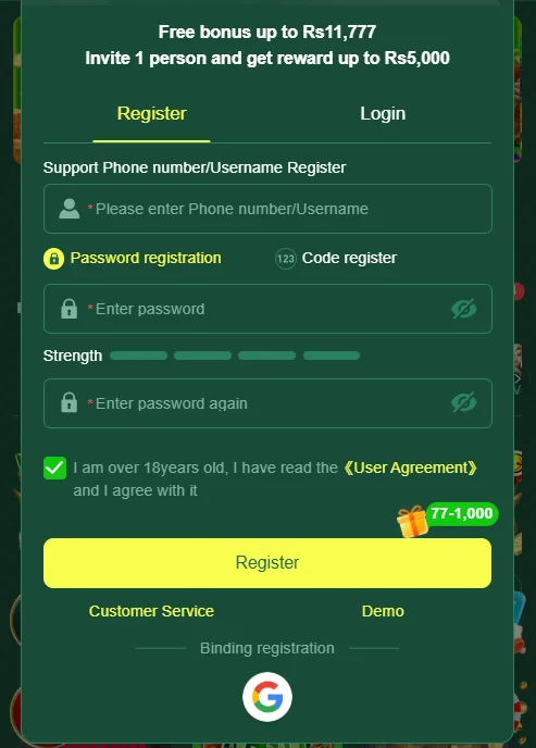 ZH 88 game registration page showing form fields for phone number, username, and password setup.