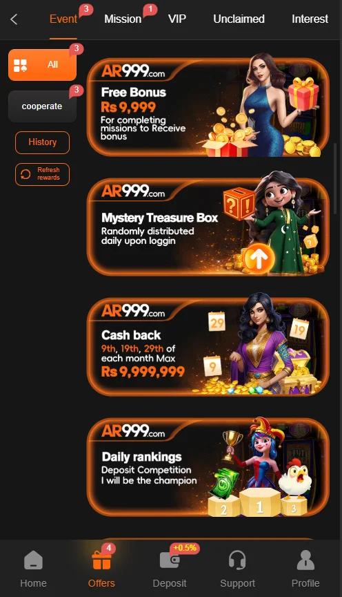 AR999 Game bonuses and rewards