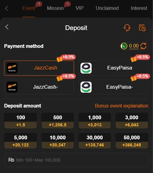 AR999 Game deposit options