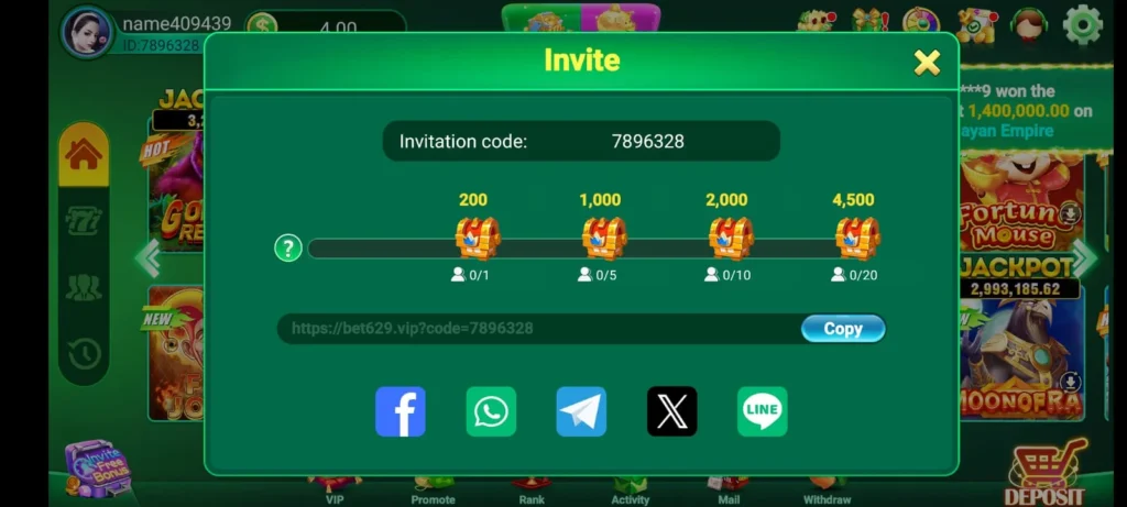 Bet629 Game referral bonus